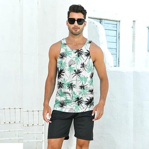 Venta al por mayor de camisetas sin mangas de verano para hombres 100% algodón Casual transpirable chaleco sin mangas Digital impreso patrón liso para correr en la playa - Product Image 2