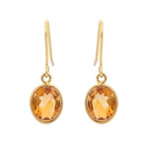 Boucles d'oreilles pendantes classiques en citrine naturelle de forme ovale facettée, argent sterling 925 plaqué or 18 carats, cadeau romantique pour femmes - Product Image 1