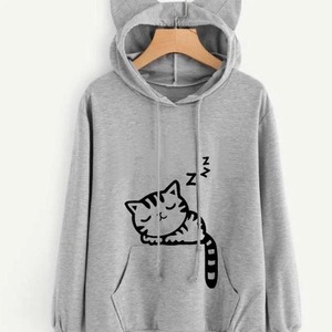 เสื้อฮู้ดไหมพรมมีหูน่ารักสำหรับผู้หญิง ระบายอากาศได้ดี มีซับใน ทรงหลวม อุ่นสบาย พร้อมเชือกผูกปรับได้ เหมาะสำหรับฤดูหนาวและฤดูใบไม้ร่วง - Product Image 6