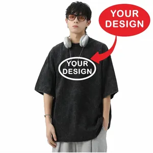 <b>Men's</b> 280G Pure Cotton Knitted Custom T-Shirt Hip-hop Street Style High-Temperature Printed Oversized <b>Top</b> - Product Image 1