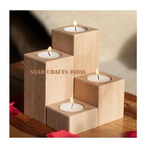 Bougeoir de décoration de table de mariage marron en bois avec couleur de peinture blanche - Product Image 3