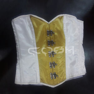Wholesale Price Sexy Party Wear Satin Overbust Corset in Yellow & White - Product Image 1