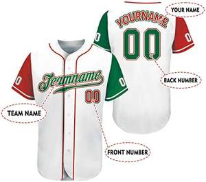 Nouveau maillot de baseball personnalisé pour hommes, femmes, jeunes et enfants, design boutonné avec des vêtements de sport à imprimé mexicain vert et rouge - Product Image 5