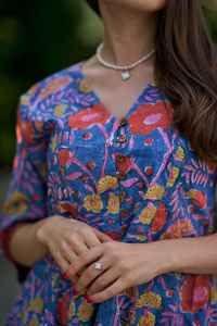 Hand Block Printed Radha Dress Bohemian Calf Length Ikat Floral Casual Occasional Pure Cotton Handmade Ethical Fashion Panelled - Product Image 6