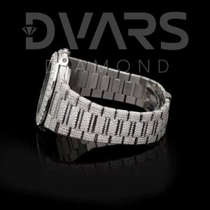 Montre analogique en acier inoxydable plaqué or jaune avec cadran en verre, design original de luxe, mouvement mécanique ETA, diamant moissanite, étanche 3 BAR - Product Image 3