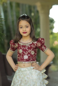 Tela de seda pesada cosida completamente de alta calidad con todo el cuerpo Zari Weaving Work Kids Wear Lehenga Choli para boda y fiesta - Product Image 3