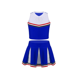 Tenues d'entraînement de cheerleading en gros bleu et blanc, haut et short de cheerleading personnalisés, uniformes de cheerleading très vendus - Product Image 1