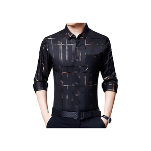 Chemises habillées bicolores pour hommes en coton uni à manches longues Chemises habillées décontractées intelligentes à vendreRobe classique en satin sans repassage - Product Image 3