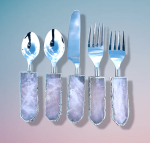 ชุดช้อนส้อมโมราสีขาว | ชุดช้อนหินอเมทิสต์ธรรมชาติ - Product Image 4