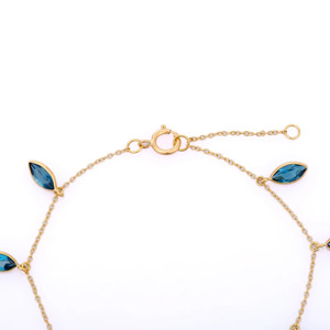 Joyería hecha a mano con Topacio azul Natural Marquesa, pulsera ajustable de oro amarillo de 18K, joyería personalizada para mujeres y niñas - Product Image 4