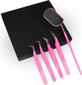 속눈썹 연장 핀셋 세트 5 개 스테인레스 스틸 속눈썹 거울 세트 절연 아트 Vaslcare로 곡선 핀셋 - Product Image 1