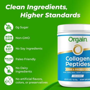 Péptidos de Colágeno Hidrolizado Orgain + Polvo Prebiótico y Probiótico para Mujeres y Hombres 1lb - Product Image 5