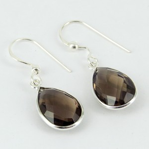 Timeless Beauty ! Brown Smoky Quartz Oval Cut Sterling <b>Silver</b> Bohemian <b>Huggie</b> <b>Earrings</b> From Rajasthan - Product Image 1
