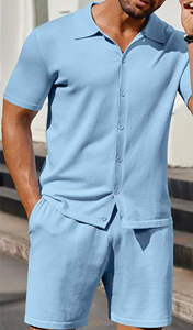 Ensembles de tenues 2 pièces imprimées pour hommes Ensemble chemise et short en tricot boutonné à manches courtes décontractées Tenues de plage d'été - Product Image 5