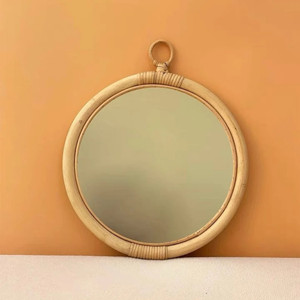 Espejo redondo de mimbre hecho a mano, colgante de pared bohemio de estilo rústico de Vietnam, espejo de mimbre para decoración del hogar - Product Image 2