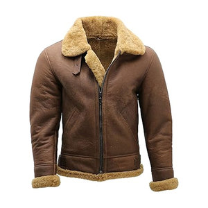 Veste en cuir de mouton marron pour homme Bomber manteau aviateur volant col en fourrure veste de vol vintage taille XS - Product Image 1