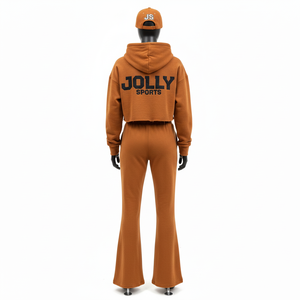 Survêtement pour femmes en tissu polaire doux GSM en brun chaud avec patch brodé, logo personnalisé, impression par transfert thermique, survêtements grande taille - Product Image 2