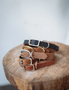 Collier de chiot/petit chien en cuir marron de luxe avec motif solide de décoration de rivet personnalisé - Product Image 3