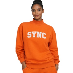 Sweat-shirt pour femme, col montant, personnalisable avec logo sur le devant, manches longues, service OEM, en polaire polyester/coton, doux et chaud - Product Image 1