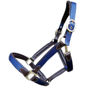 Halters de polo de cheval en cuir marron avec fabricants de conception de tressage de fil violet et marron - Product Image 4