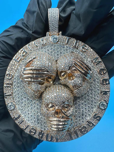 จี้หัวกะโหลก Iced Out ประดับเพชรโมอิสซาไนต์ ดีไซน์ Hip Hop เงินแท้ 925 สื่อความหมาย "ไม่เห็น ไม่ยิน ไม่พูด" สำหรับผู้ชาย - Product Image 5