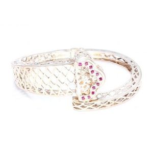 925 Sterling Silver Openwork <b>Bracelet</b> with Pink Stone Rhodium Plated Heart and Flower Motif Diamond Pearl White Gold Jewelry - Product Image 5