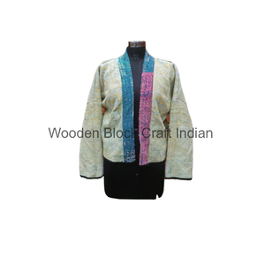 Vintage <b>Kantha</b> Winter Eco-Friendly Cotton Women's Flattering Comfortable Bomber <b>Jacket</b> Reversible Crafted Unique Double Cotton - Product Image 4