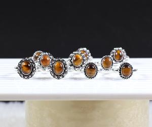 Anillo de ojo de tigre natural para mujer, anillo de declaración para niñas, suministro de joyería de boda, anillos de cabujón de ojo de tigre, lote plateado - Product Image 5