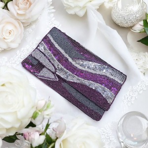 Sac à main de soirée élégant fait main de style bohème avec des perles de sequins violettes, broderie argentée, chaînes pour femmes indiennes, idéal pour les voyages - Product Image 1