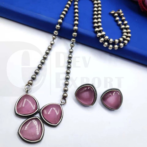 Gorgeous Brass Silver Necklace with Beautiful Monalish Stone Work <b>Oxidized</b> Pearl As Main Stone Stunning Design for Gifts - Product Image 3