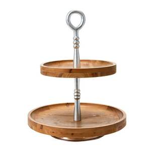 Elegante Soporte de Madera de 2 Niveles para Tartas |   Diseño Moderno Ecológico en Marrón y Negro |   Utensilios de Cocina para el Hogar y Panadería - Product Image 4
