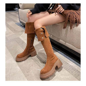 2025 New Retro Brown <b>Knee</b>-<b>High</b> Women's Western Boots Autumn Winter Fleece-Lined Over-the-<b>Knee</b> Long Riding Boots Small Size - Product Image 6