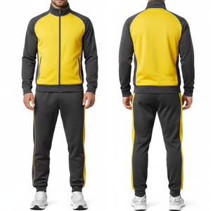 Ensemble de survêtement homme gris anthracite à capuche avec blocs jaunes, manches raglan, pour le sport et le jogging, personnalisable pour équipe - Nouvelle collection hiver - Product Image 3