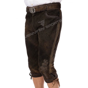 สไตล์บาเวเรียผู้ชายยาว Lederhosen Cowhide หนังนิ่มด้านล่างเย็บปักถักร้อยบนปุ่มด้านหน้าปิดกระเป๋าด้านข้างเข็มขัดห่วง - Product Image 5