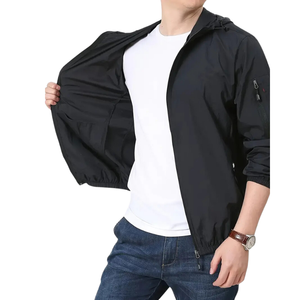 Veste de sport solide pour hommes avec poches, veste à capuche à manches longues avec fermeture éclair active pour toutes les saisons - Product Image 5