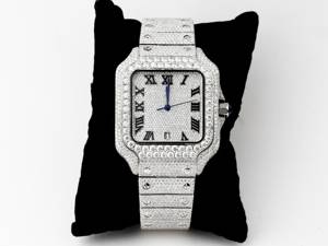 Luxury Handmade Stainless Steel <b>Men</b> Women Wrist <b>Watch</b> Iced Out VVS Labgrown Diamond Square Antique Dial 41mm Gift for Him Her - Product Image 2