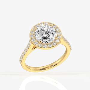 Bague en diamant de culture avec halo en or 14 carats, taille portugaise, faite à la main au Portugal - Product Image 2