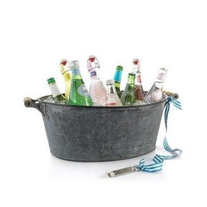 อ่างเครื่องดื่มโลหะชุบสังกะสีพร้อมเชือกมือจับถังน้ำแข็งสำหรับเครื่องดื่มงานปาร์ตี้บาร์บีคิวปิกนิกงานแต่งงานบาร์บ้านกลางแจ้ง - Product Image 1