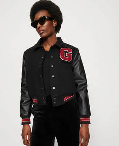 Blouson aviateur personnalisé pour enfants en cuir à manches Vintage Baseball University College respirant Letterman laine Varsity Jacket pour hommes - Product Image 4