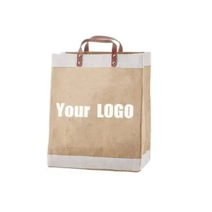 Wholesale Cheap Reusable Custom Logo Printed Grocery <b>Shopping</b> Tote Jute Bag with <b>Leather</b> Handle Large Hemp Burlap - Product Image 2