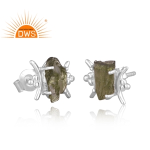 Best Selling Fine Sterling <b>Silver</b> Natural Rough Moldavite Gemstone <b>Stud</b> Earring Custom Jewelry For Women Gift For Her - Product Image 4
