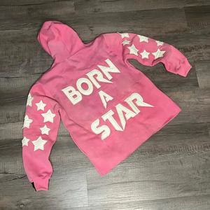 Sudadera con Capucha Gráfica Rosa para Mujer, Sudadera con Estampado, Estilo Urbano, Mangas con Estampado de Estrellas, Corte Holgado Informal - Product Image 2
