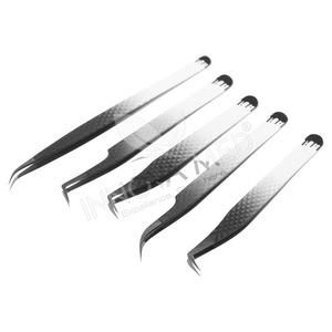 Pinzas de pestañas de acero inoxidable con logotipo personalizado de etiqueta privada 45 75 pinzas de pestañas de 90 grados fibra puntiaguda belleza de calidad superior - Product Image 6