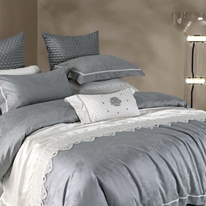 Parure de lit 4 pièces haut de gamme personnalisable en jacquard gris, housse de <span class=keywords><strong>couette</strong></span> et drap en pur coton – Vente en gros - Product Image 3
