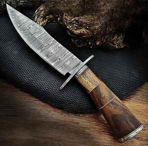 Cuchillo de Caza de Acero de Damasco Hecho a Mano, Cuchillos de Hoja Fija para Campismo y Supervivencia con Funda de Cuero Fino, Cuchillos de Acero Personalizados - Product Image 4