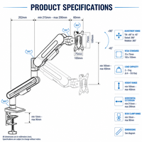 Support de moniteur réglable en alliage d'aluminium pour écrans de 17 à 38 pouces, 25 kg, inclinaison à 90°, gestion des câbles, installation 2-en-1