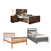 Ensemble de lit de luxe moderne en bois sur mesure avec rangement, table de chevet et commode, finition acajou