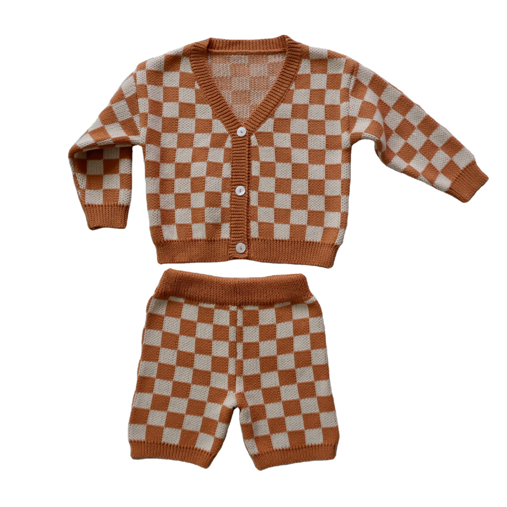 Комплект детской одежды CHEER custom для девочек, вязаный клетчатый зимний Кардиган для маленьких девочек, шахматный свитер, штаны, комплекты