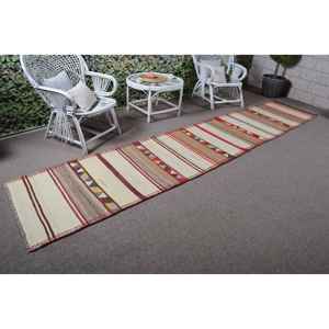 Alfombra Turca de 2.6x13.4 pies, Alfombra Vintage, Alfombra Blanca Ombré - Product Image 1