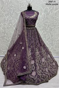 Filet lourd indien et pakistanais fête porter Lehenga Choli Dori & Zari brodé multi-fils fantaisie fleur travail Collection - Product Image 5